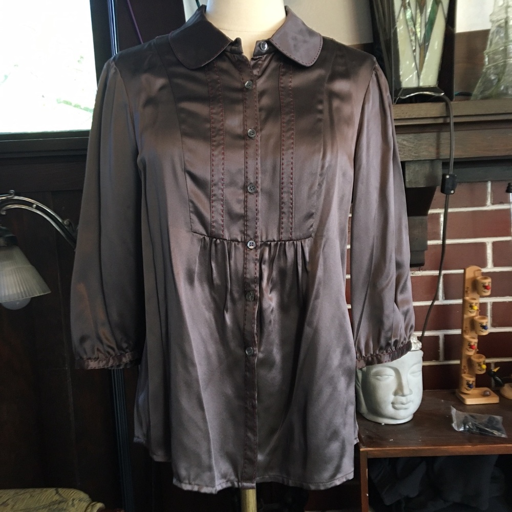 Vintage Sundance Brown Silk Blouse US Size 8